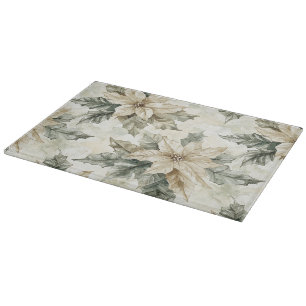 Cream Poinsettia Flowers Cutting Board