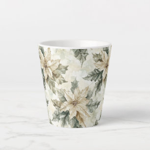 Cream Poinsettia Flowers Latte Mug