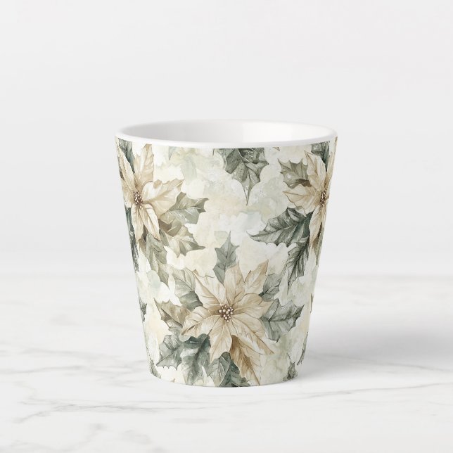 Cream Poinsettia Flowers Latte Mug (Front)