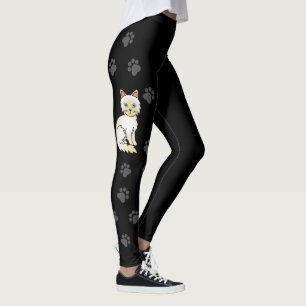 Cream Point Birman / Ragdoll Cute Cat & Paws Black Leggings