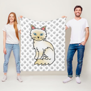 Cream Point Birman / Ragdoll Cute Cat & Paws Fleece Blanket