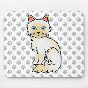 Cream Point Birman / Ragdoll Cute Cat & Paws Mouse Mat