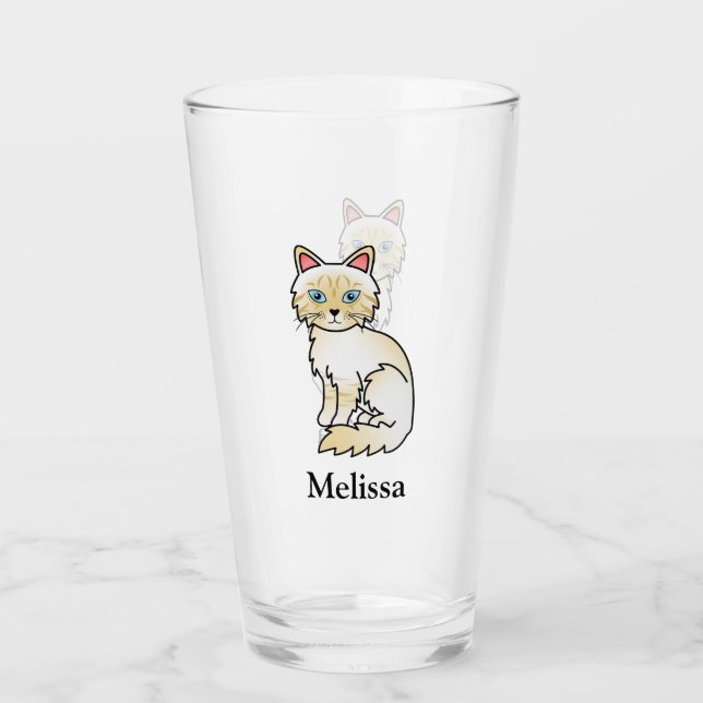 Cream Point Tabby Birman / Ragdoll Cat & Name Glass (Front)