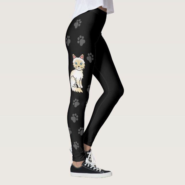 Cream Point Tabby Birman/Ragdoll Cat & Paws Black Leggings (Right)