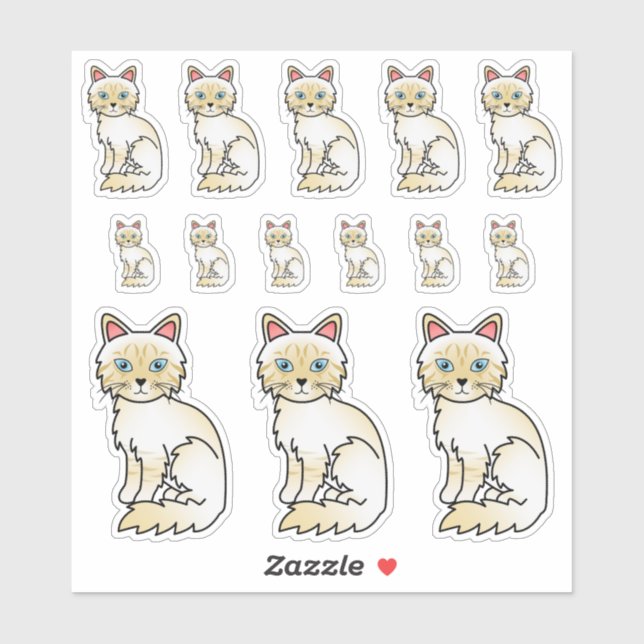 Cream Point Tabby Birman/Ragdoll Cute Cartoon Cats (Sheet)
