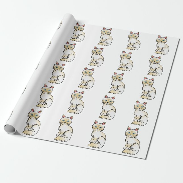 Cream Point Tabby Birman/Ragdoll Cute Cat Pattern Wrapping Paper (Unrolled)