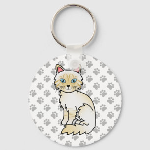 Cream Point Tabby Birman/Ragdoll Cute Cat & Paws Key Ring