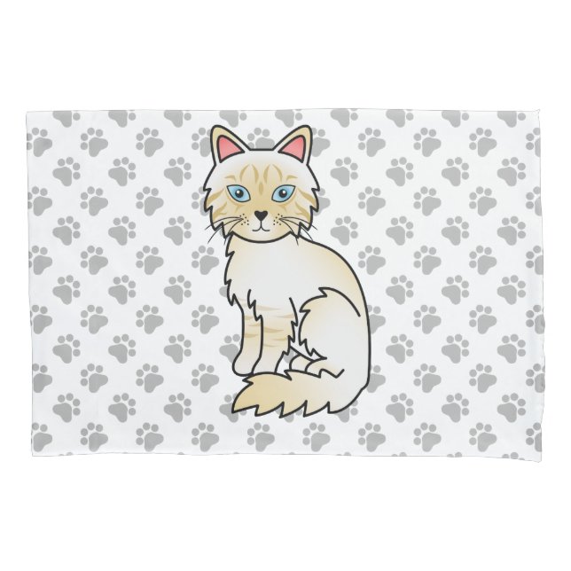 Cream Point Tabby Birman/Ragdoll Cute Cat & Paws Pillowcase (Front)