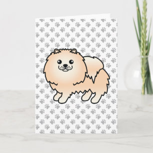 Cream Pomeranian Cute Cartoon Dog & Paws Card