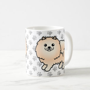 Cream Pomeranian Cute Cartoon Dog & Paws Coffee Mug