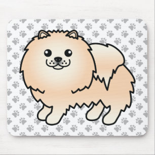 Cream Pomeranian Cute Cartoon Dog & Paws Mouse Mat