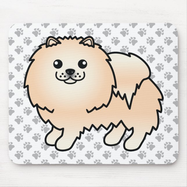 Cream Pomeranian Cute Cartoon Dog & Paws Mouse Mat (Front)