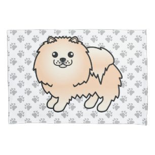 Cream Pomeranian Cute Cartoon Dog & Paws Pillowcase