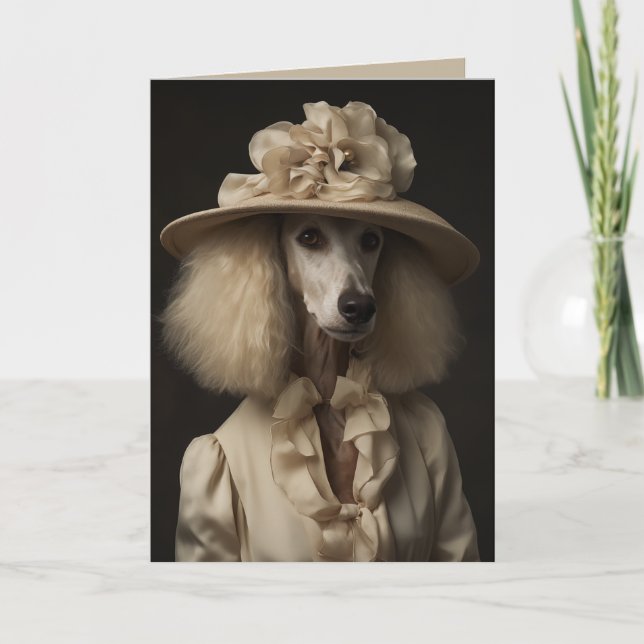 Cream Poodle Flower Hat Invitation (Front)