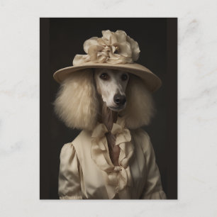 Cream Poodle Flower Hat Postcard