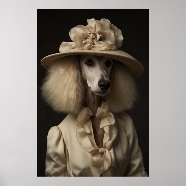 Cream Poodle Flower Hat Poster (Front)