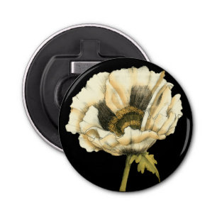 Cream Poppy Flower on Black Background Bottle Opener