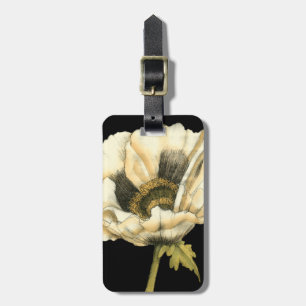 Cream Poppy Flower on Black Background Luggage Tag
