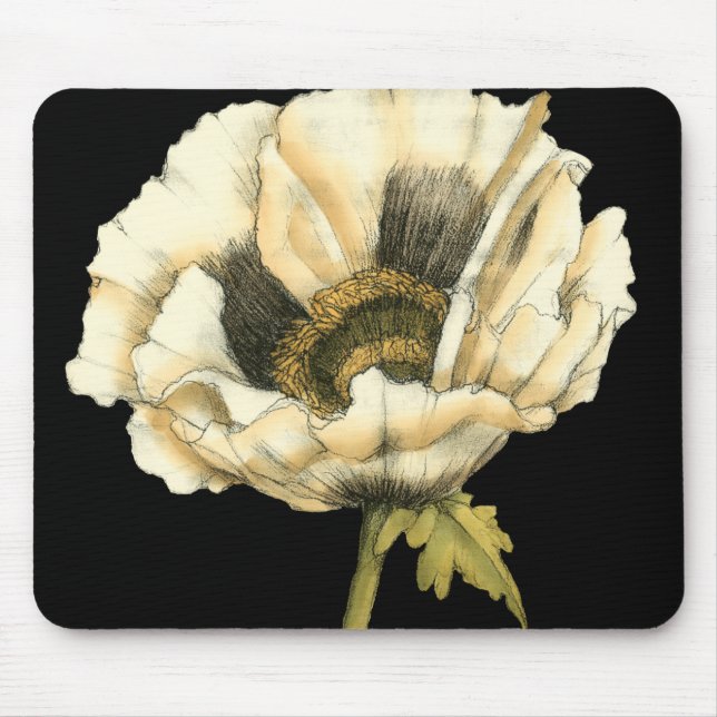 Cream Poppy Flower on Black Background Mouse Mat (Front)