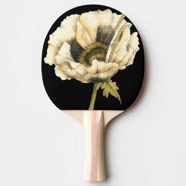 Cream Poppy Flower on Black Background Ping Pong Paddle (Front)