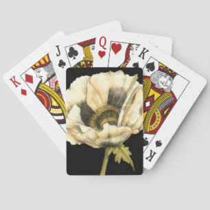 Cream Poppy Flower on Black Background Playing Cards