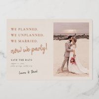 Cream Post Wedding Party Save the Date Foil Card