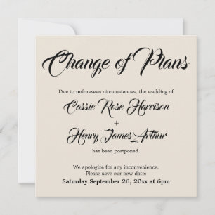 Cream Postponed Wedding Change of Plans Card