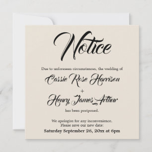 Cream Postponed Wedding Notice Announcement