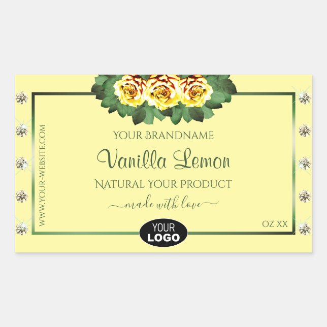 Cream Product Label Yellow Roses Diamonds Add Logo (Front)