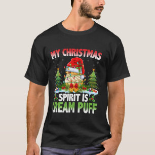 Cream Puff Wearing Santa Hat Christmas Spirit Crea T-Shirt