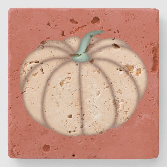 Cream Pumpkin on Dark Orange Stone Coaster (Front)