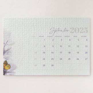 Cream Purple Aesthetic Floral Watercolor 2025 Jigsaw Puzzle