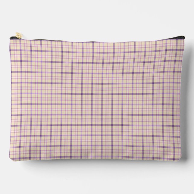 Cream Purple Plaid Classic Pattern Retro Accessory Pouch (Front)
