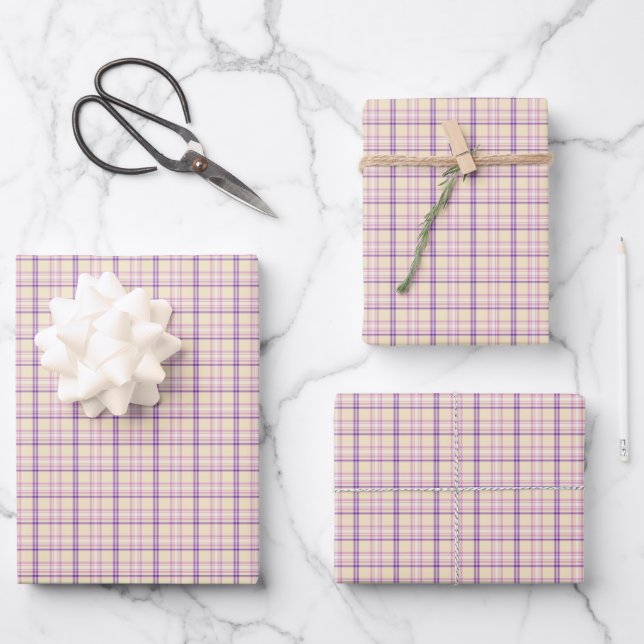 Cream Purple Plaid Classic Pattern Retro Wrapping Paper Sheet (Front)