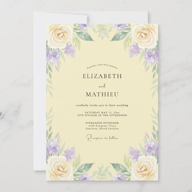Cream Purple Ranunculus Eucalyptus Wedding Invitation (Front)