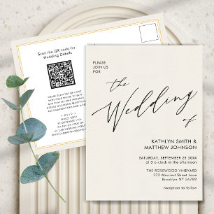 Cream QR Code All In One Minimalist Wedding Invitation Postcard