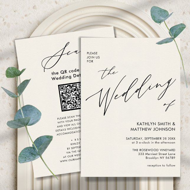 Cream QR Code All In One Modern Chic Wedding Invitation (Creator Uploaded)