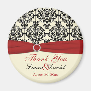 Cream, Red, and Black Damask Thank You Magnet