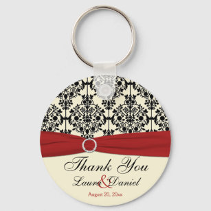 Cream, Red, and Black Damask Wedding Favour Key Ring