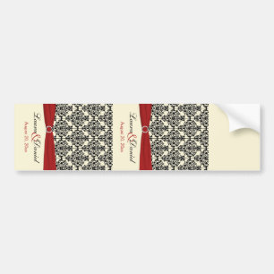 Cream, Red, and Black Damask Wine Label