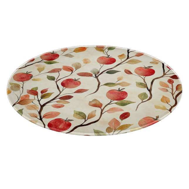 Cream Red Apples Leaves Cutting Board (Corner)