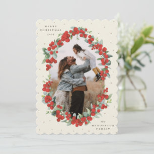 Cream Red Berries+Eucalyptus Christmas Photo Holiday Card