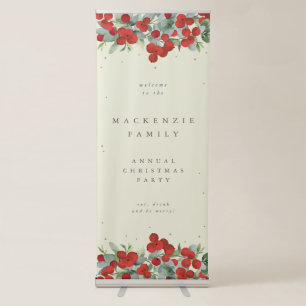 Cream Red Berries+Eucalyptus Holiday Party Welcome Retractable Banner