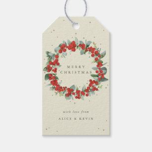 Cream Red Berry+Eucalyptus Christmas/Holiday Gift Tags