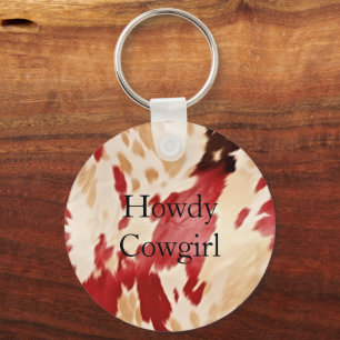 Cream Red Black Cowhide Christmas Key Ring