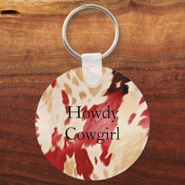 Cream Red Black Cowhide Christmas  Key Ring (Front)