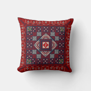 Cream,Red, Blue and Maroon Tatreez Pattern Cushion