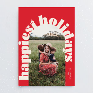 Cream Red Bold Typography Christmas One Photo Holiday Card
