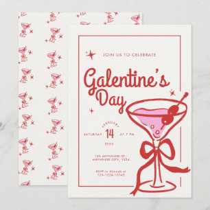 Cream Red Bow Cocktail Galentine’s Day Invitation