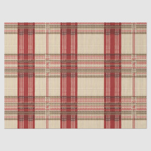 Cream Red Brown Cosy Knit Tartan Plaid Tissue Paper
